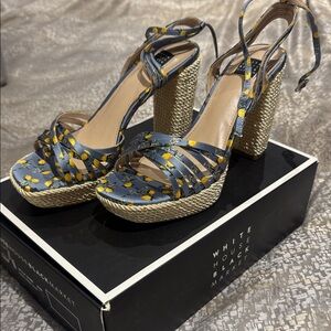 White House Black Market Strappy Blue and Yellow Platforms